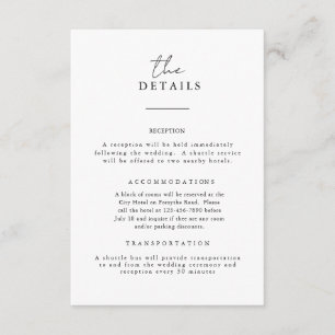 Recepción Tarjeta de detalles del Boda de B&W