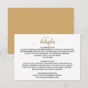Recepción Tarjeta de detalles del Boda de caligrafía de oro 