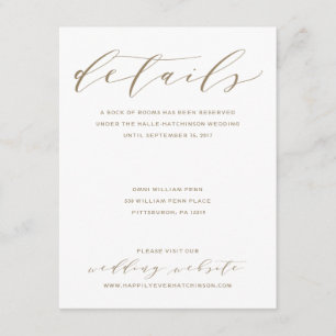 Recepción Tarjeta de detalles del Boda de caligrafía   Oro