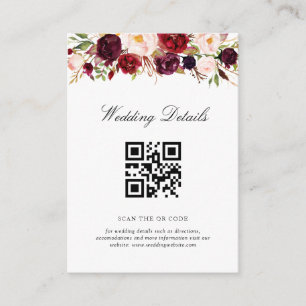 Recepción tarjeta de detalles del boda de código o burgundy