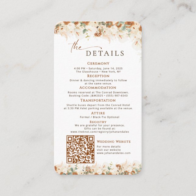 Recepción Tarjeta de detalles del Boda de código QR de Boho  (Anverso)