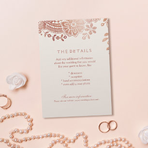 Recepción tarjeta de detalles del boda de encaje elegante de