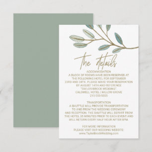 Recepción Tarjeta de detalles del Boda de eucalipto con vena