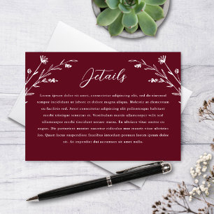 Recepción Tarjeta de detalles del Boda de flores silvestres