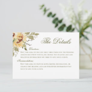 Recepción Tarjeta de detalles del Boda de girasoles suaves