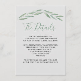 Recepción Tarjeta de detalles del Boda de la vegetación de s