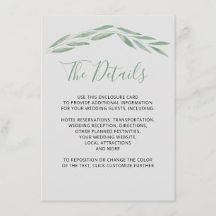Recepción Tarjeta de detalles del Boda de la vegetación de s