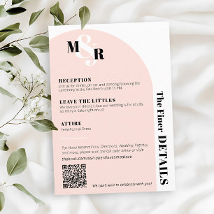 Recepción Tarjeta de detalles del Boda de monograma rosa del