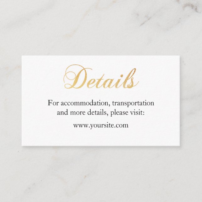 Recepción Tarjeta de detalles del boda de oro. tarjeta de in (Anverso)