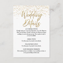 Tarjeta de detalles del Boda de Purpurina blanco y