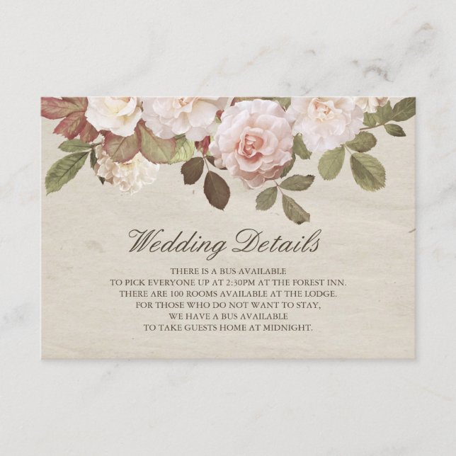 Recepción Tarjeta de detalles del Boda de Rosas franceses de (Anverso)