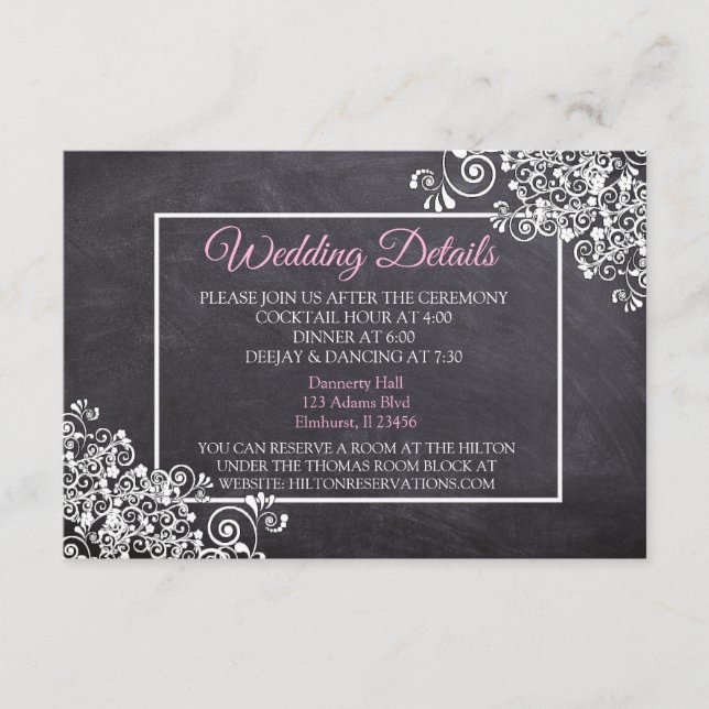 Recepción Tarjeta de detalles del Boda del tablero de cambio (Anverso)