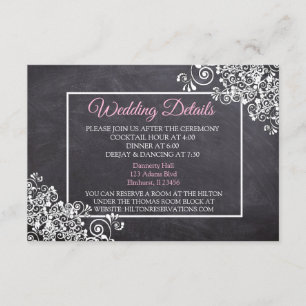 Recepción Tarjeta de detalles del Boda del tablero de cambio