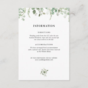 Recepción tarjeta de detalles del boda eucalipto greenerener