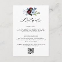 tarjeta de detalles del boda floral azul burgundy 