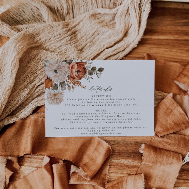 Recepción Tarjeta de detalles del Boda floral Boho Terracott (Subido por el creador)