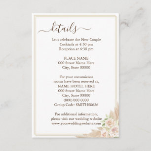 Recepción Tarjeta de detalles del Boda floral de gramíneas P