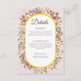 Recepción Tarjeta de detalles del Boda floral de jardín enca