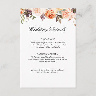Recepción tarjeta de detalles del boda floral de otoño