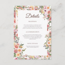 Recepción Tarjeta de detalles del Boda floral de Rubor