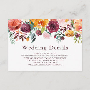 Recepción Tarjeta de detalles del Boda floral Paprika Burgun
