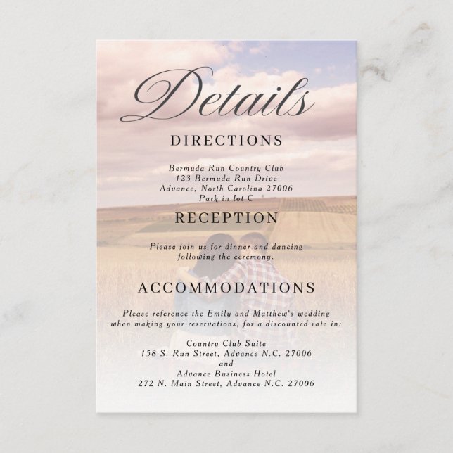 Recepción Tarjeta de detalles del Boda fotográfico Minimalis (Anverso)