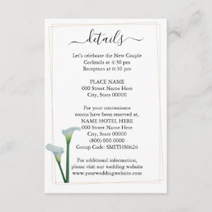 Recepción Tarjeta de detalles del Boda Greenery Calla Lily