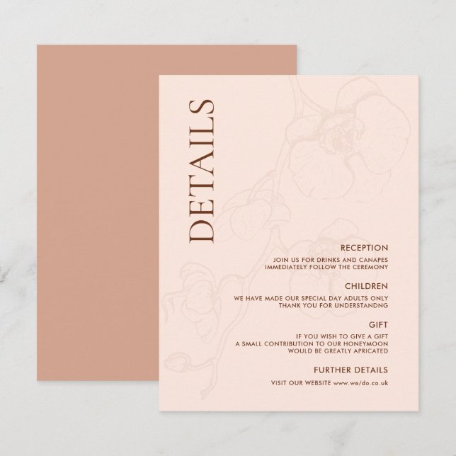 Recepción Tarjeta de detalles del Boda Latté Orchid moderno  (Anverso / Reverso)