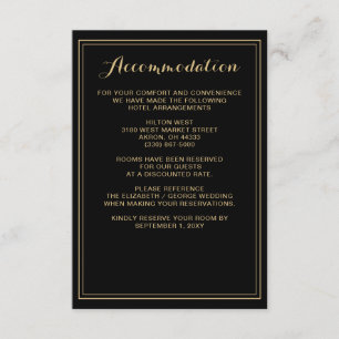 Recepción Tarjeta de detalles del Boda Marble Black and Gold