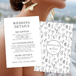Recepción Tarjeta de detalles del boda minimalista de flor b