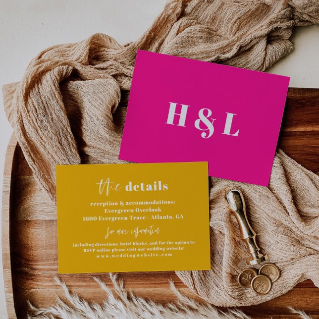 Recepción Tarjeta de detalles del Boda negrita amarillo únic (Subido por el creador)