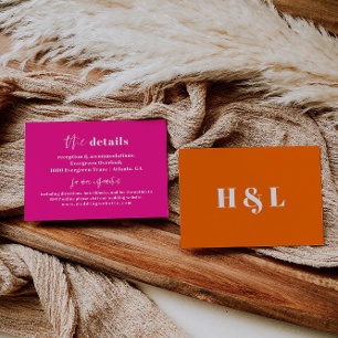 Recepción Tarjeta de detalles del Boda negrita de color rosa
