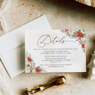 Recepción Tarjeta de detalles del Boda Pinecone Red Greenery