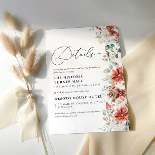 Recepción Tarjeta de detalles del Boda Pinecone Red Greenery