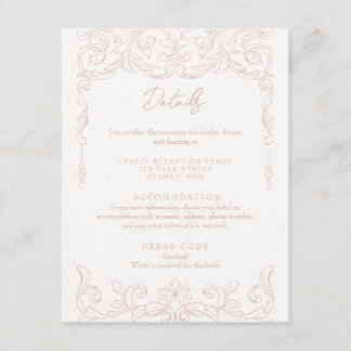 Recepción Tarjeta de detalles del Boda Rubor Pink Rococo