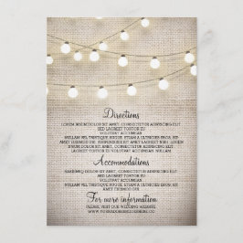 Recepción Tarjeta de detalles del Boda Rustic Burlap String