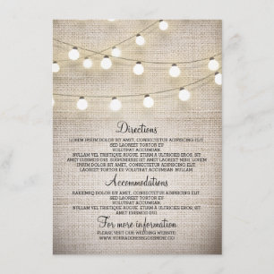 Recepción Tarjeta de detalles del Boda Rustic Burlap String 