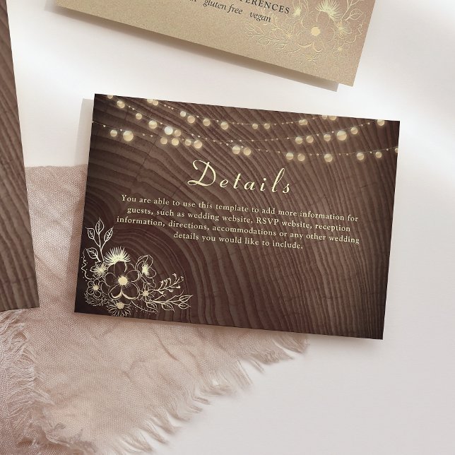 Recepción Tarjeta de detalles del Boda Rustic Wood String Li (Subido por el creador)