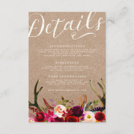 Recepción TARJETA DE DETALLES | Elegante Boho Floral Rustic 