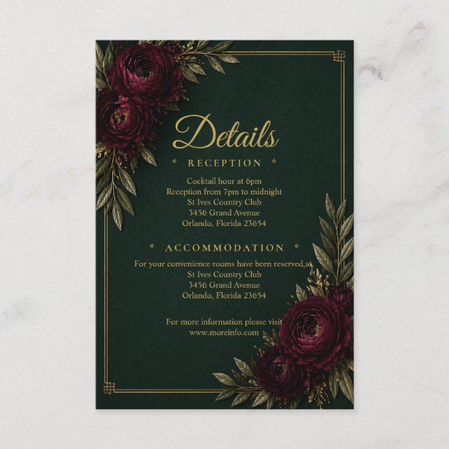 Recepción Tarjeta de detalles Emerald Elegance (Anverso)