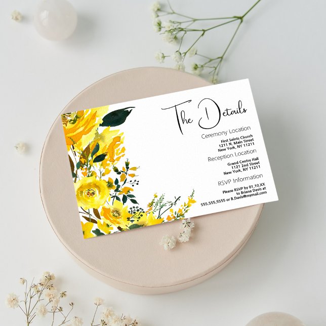 Recepción Tarjeta de detalles florales botánicos de verano a (Orange yellow summer botanic floral Details)