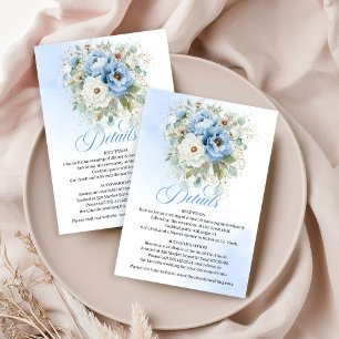 Recepción Tarjeta de detalles florales de azul polvoriento C