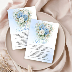 Recepción Tarjeta de detalles florales de oro azul claro boh