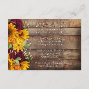 Recepción Tarjeta de detalles florales de otoño de boda