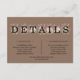 Recepción Tarjeta de detalles florales de primavera marrón s