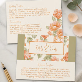 Recepción Tarjeta de detalles florales naranjas y eventos