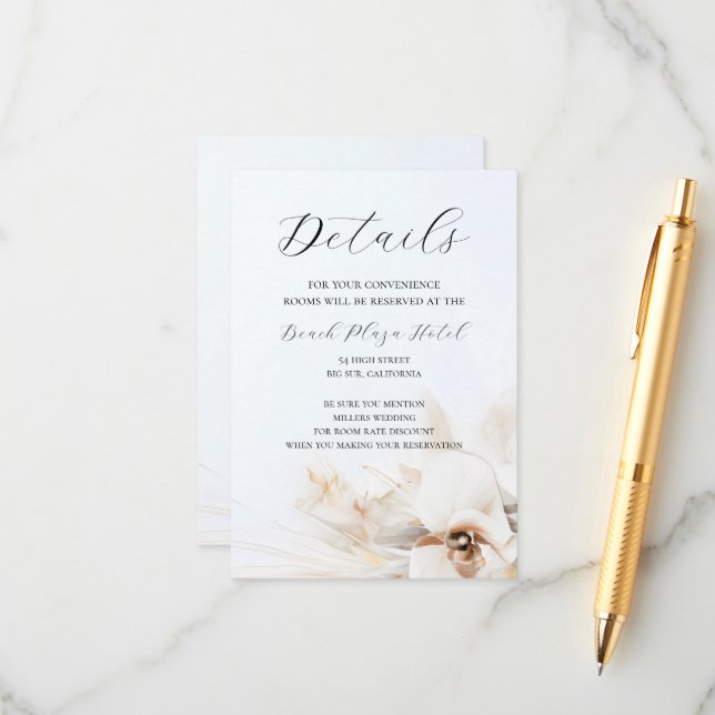 Recepción Tarjeta de detalles florales neutrales boho (Anverso/Reverso In Situ)