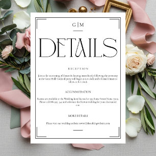 Recepción Tarjeta de detalles minimalista moderna con monogr