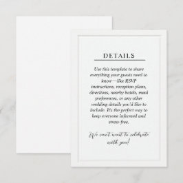 Recepción Tarjeta de Detalles Mínimos de Boda
