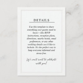 Recepción Tarjeta de Detalles Mínimos de Boda
